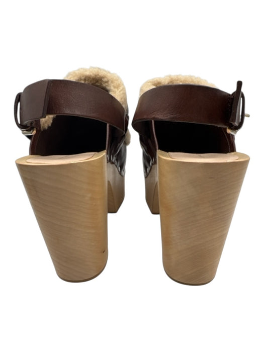 Loeffler Randall Shoe Size 2 Beige & Brown Wood & Leather Fleece Slingback Clogs Beige & Brown / 2