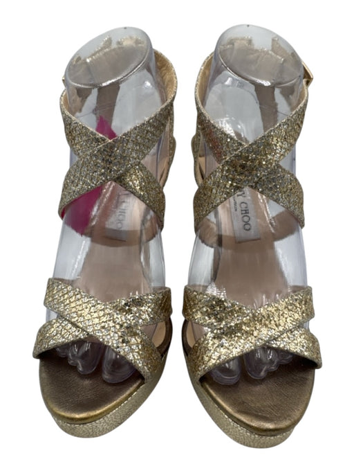 Jimmy Choo Shoe Size 38.5 Gold & Silver Leather Stiletto Shine Sandals Gold & Silver / 38.5