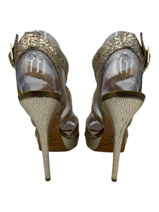 Jimmy Choo Shoe Size 38.5 Gold & Silver Leather Stiletto Shine Sandals Gold & Silver / 38.5