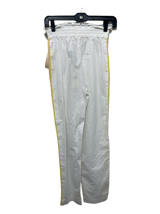 Pinko Size 1 White & yellow Cotton Elastic Waist Lace Sides Straight Leg Pants White & yellow / 1