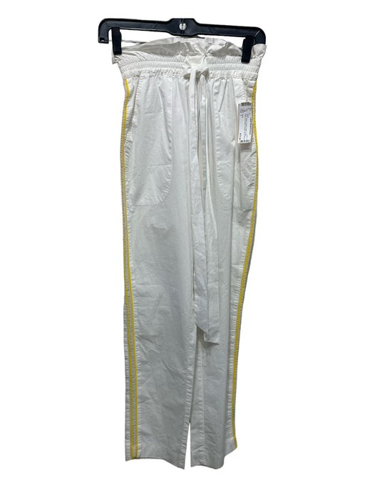 Pinko Size 1 White & yellow Cotton Elastic Waist Lace Sides Straight Leg Pants White & yellow / 1