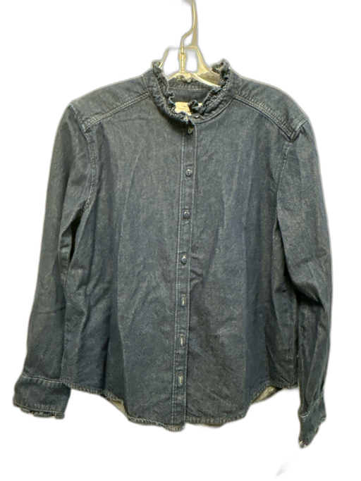& Other Stories Size 6 Medium Wash Cotton Denim Ruffle Collar Long Sleeve Top Medium Wash / 6