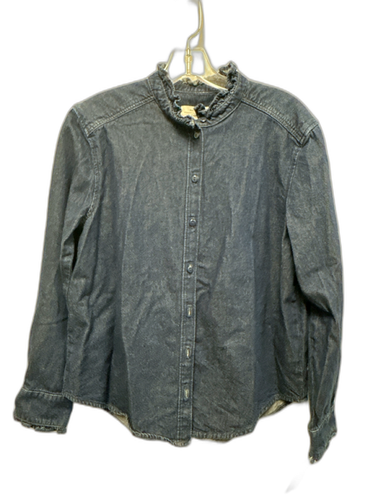 & Other Stories Size 6 Medium Wash Cotton Denim Ruffle Collar Long Sleeve Top Medium Wash / 6