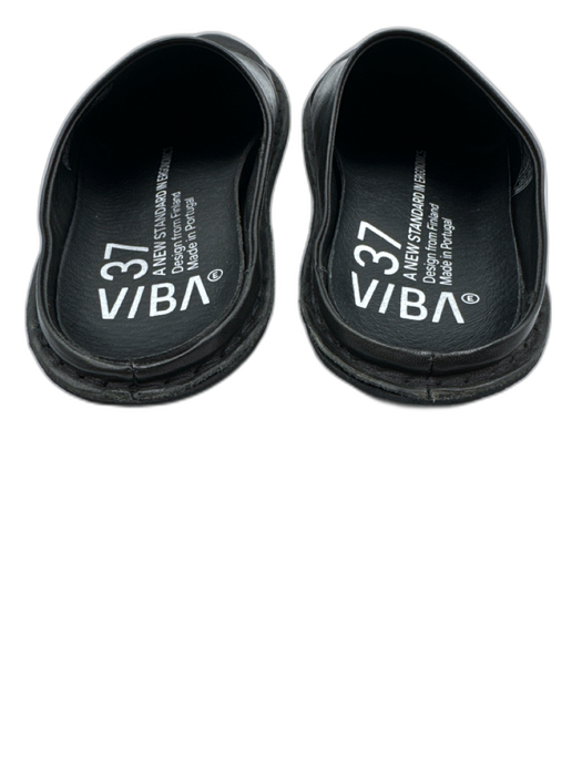 VIBAe Shoe Size 37 Black Leather Round Toe Mule Flats Black / 37