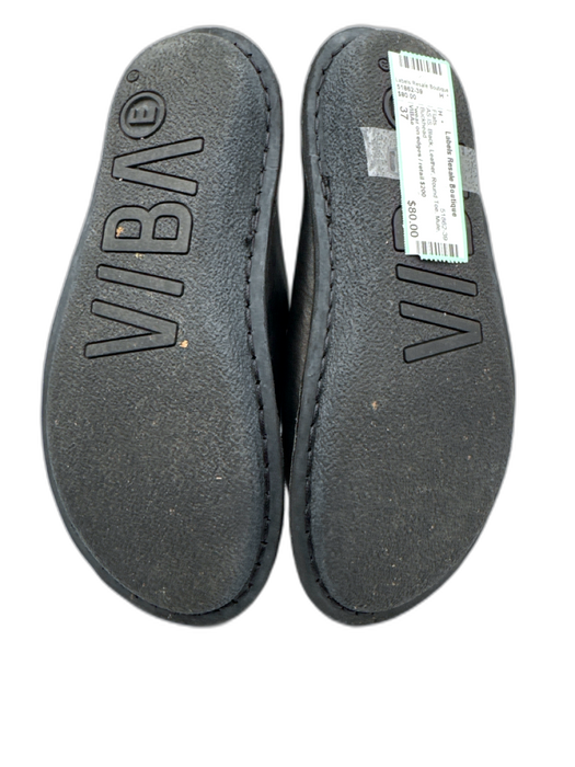 VIBAe Shoe Size 37 Black Leather Round Toe Mule Flats Black / 37