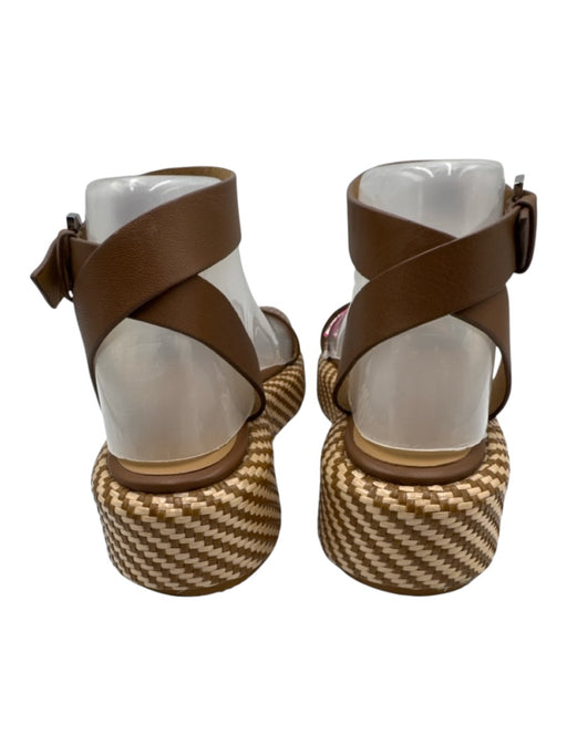 Emporio Armani Shoe Size 5 Brown & Tan Leather Upper Toe Strap Logo Sandals Brown & Tan / 5