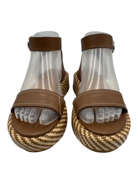Emporio Armani Shoe Size 5 Brown & Tan Leather Upper Toe Strap Logo Sandals Brown & Tan / 5