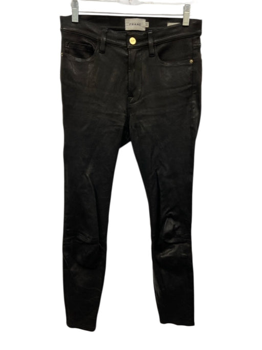 Frame Size 27 Black Lamb leather Paneled High Waist Button & Zip Fly Pants Black / 27