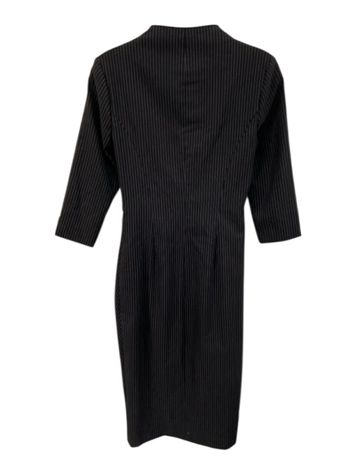 Sue Wong Size 4 Black & Gray Cotton Blend Pinstripe High Neck Pleat Detail Dress Black & Gray / 4