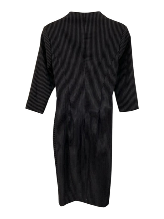 Sue Wong Size 4 Black & Gray Cotton Blend Pinstripe High Neck Pleat Detail Dress Black & Gray / 4