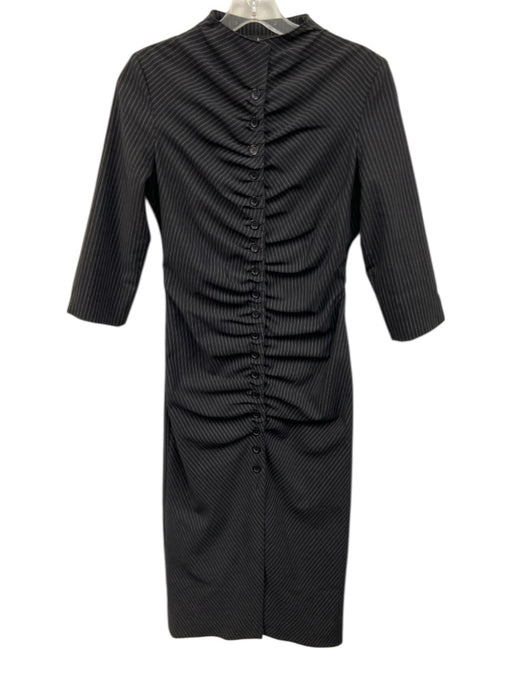Sue Wong Size 4 Black & Gray Cotton Blend Pinstripe High Neck Pleat Detail Dress Black & Gray / 4