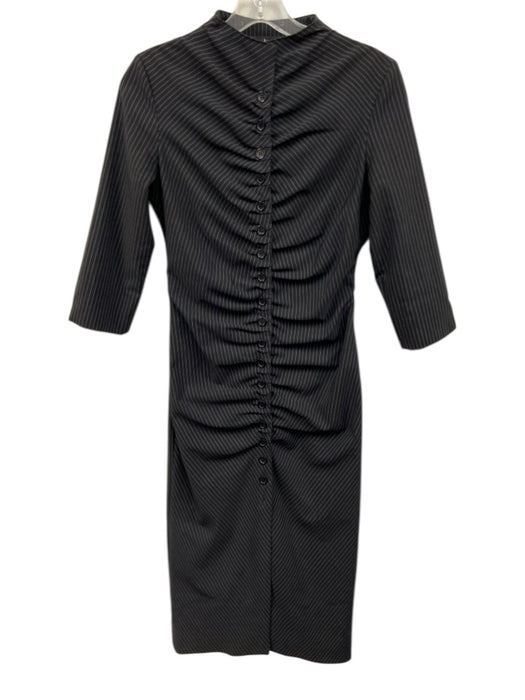 Sue Wong Size 4 Black & Gray Cotton Blend Pinstripe High Neck Pleat Detail Dress Black & Gray / 4