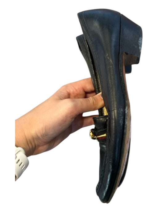 Gucci Shoe Size 38 Black & Gold Leather Kitten Heel Horsebit Loafers Black & Gold / 38