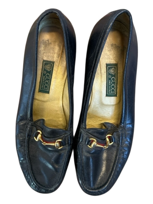 Gucci Shoe Size 38 Black & Gold Leather Kitten Heel Horsebit Loafers Black & Gold / 38