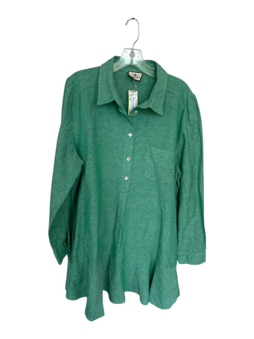 Tuckernuck Size XXL Green Linen & Cotton Button Down Collar Above knee Dress Green / XXL