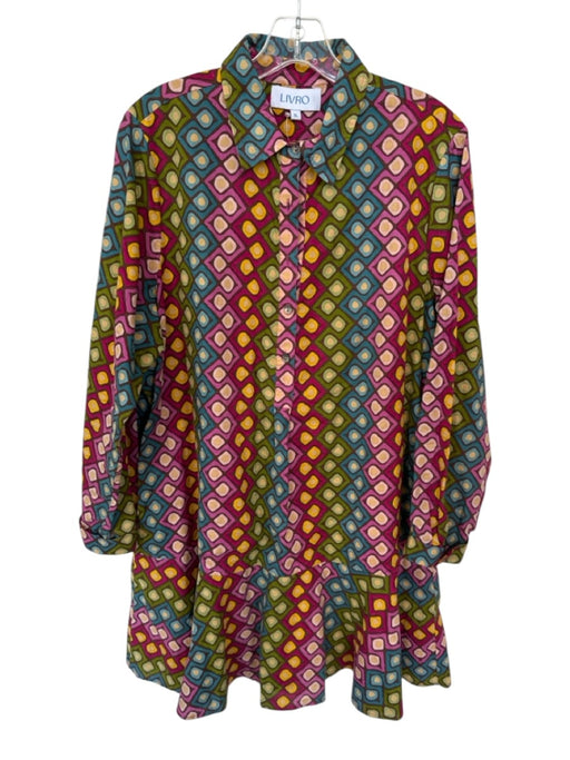 Livro Size XL Multi Cotton Abstract Print Quarter Button Collar Above Knee Dress Multi / XL