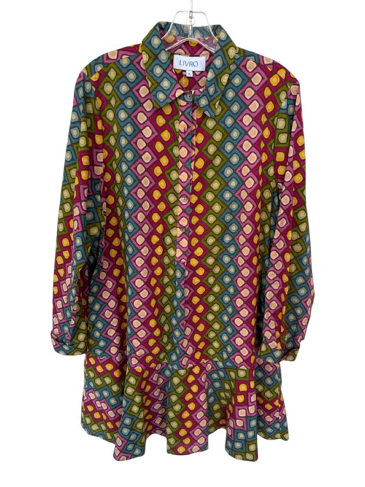 Livro Size XL Multi Cotton Abstract Print Quarter Button Collar Above Knee Dress Multi / XL