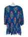 THML Size XL Blue Cotton Floral 3/4 Sleeve Button Down Above Knee Dress Blue / XL