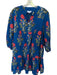 THML Size XL Blue Cotton Floral 3/4 Sleeve Button Down Above Knee Dress Blue / XL