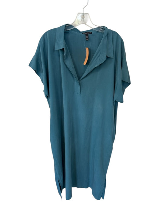 Eileen Fisher Size XL Sea Green Tencel Blend Quarter Button Short Sleeve Dress Sea Green / XL