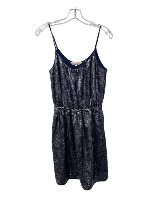 Rebecca Taylor Size 8 Navy & Silver Polyester Spaghetti Strap Round Neck Dress Navy & Silver / 8