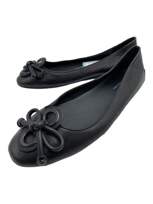 Elie Tahari Shoe Size 37 Black Leather Grommet Detail Bow Round Toe Flats Black / 37