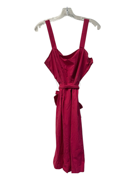 Theory Size 10 Magenta Cotton Square Neck Sleeveless Pleated Side Zip Dress Magenta / 10