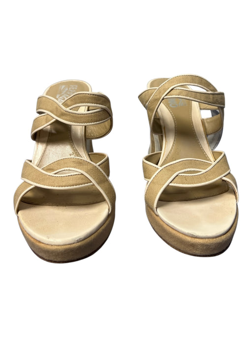 Ferragamo Shoe Size 7.5 Sand Fabric Wedge Strappy Color Block Open Heel Shoes Sand / 7.5