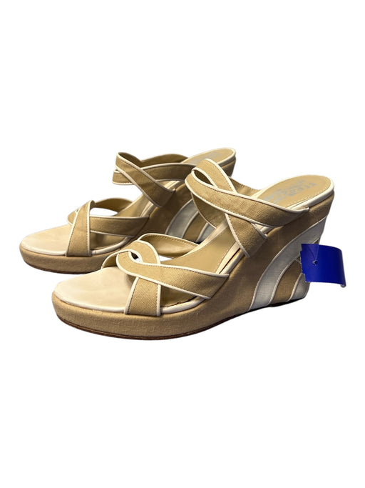 Ferragamo Shoe Size 7.5 Sand Fabric Wedge Strappy Color Block Open Heel Shoes Sand / 7.5