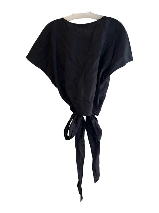 & Other Stories Size 10 Black Linen & Viscose V Neck Short Sleeve Wrap Top Black / 10