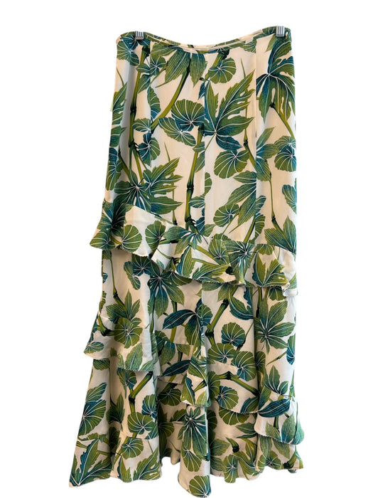 Karen Millen Size 6 Green & Cream Silk Side Zip Ruffle Detail Floral Print Skirt Green & Cream / 6