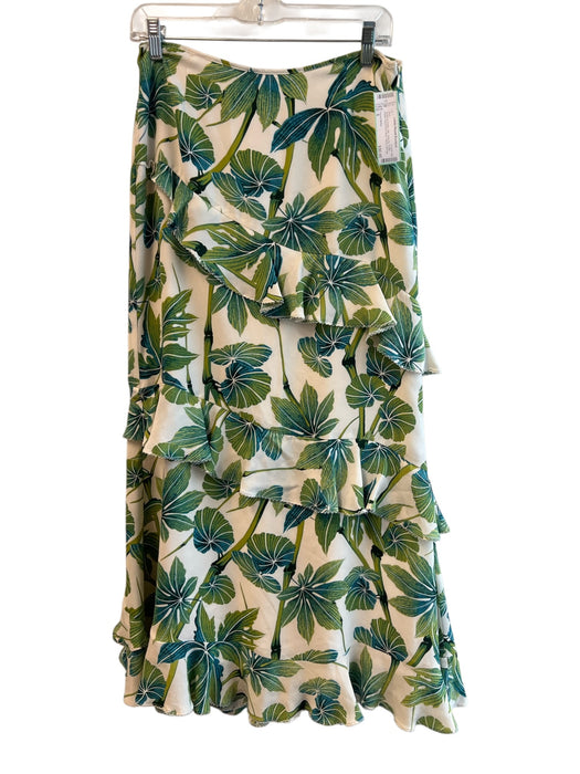 Karen Millen Size 6 Green & Cream Silk Side Zip Ruffle Detail Floral Print Skirt Green & Cream / 6
