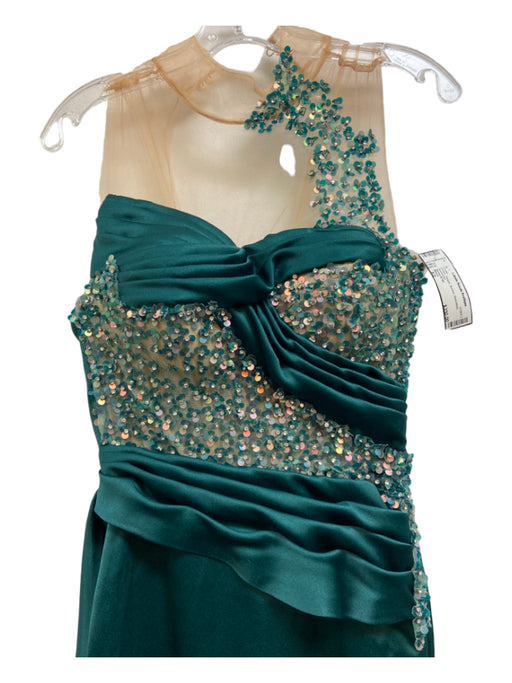 Minna Size XS Green Sequin Illusion Sleeveless Gown Green / XS
