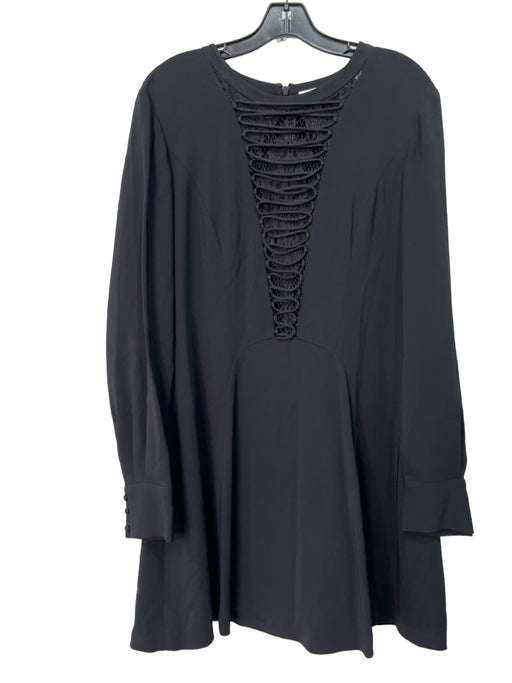 A.L.C. Size 12 Black Silk Lace Detail Long Sleeve Back Zip Dress Black / 12