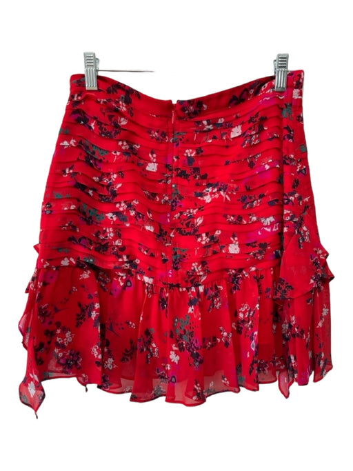 Tanya Taylor Size 4 Red Multi Silk Layered Detail Floral Ruffle Above Knee Skirt Red Multi / 4