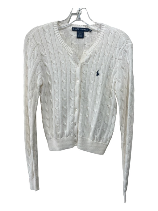 Ralph Lauren Size S White Cotton Cable Knit Logo Button Up Long Sleeve Sweater White / S