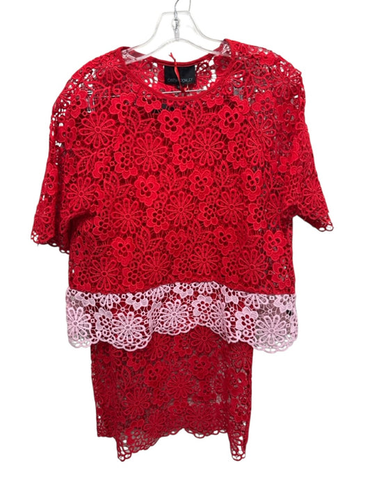 Cynthia Rowley Size M/4 Red & Pink Polyester Open Lace Floral Midi Skirt Set Red & Pink / M/4