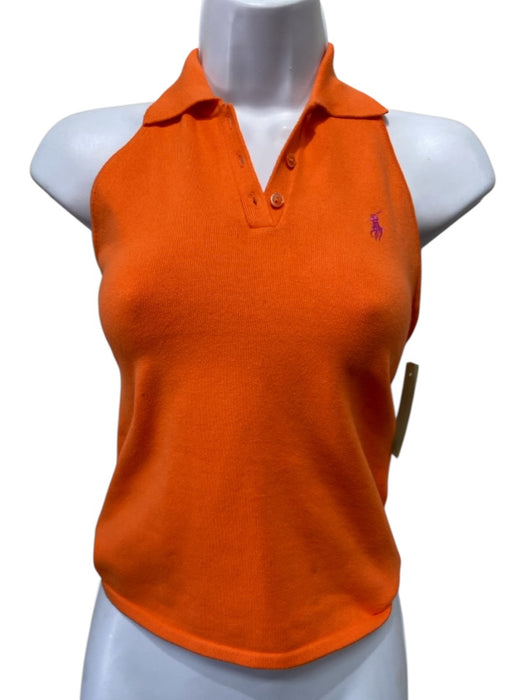 Ralph Lauren Size S Orange Cotton Blend Sleeveless Open neck Collar Polo Top Orange / S