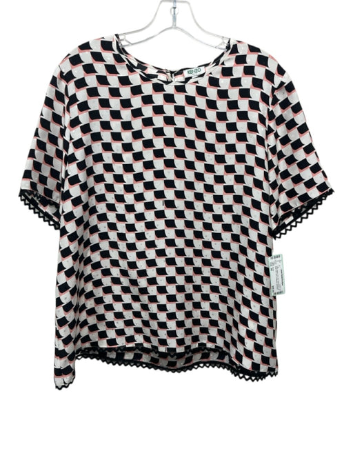 Kenzo Size 44 White, Black, Pink Silk Short Sleeve All Over Print Stars Top White, Black, Pink / 44