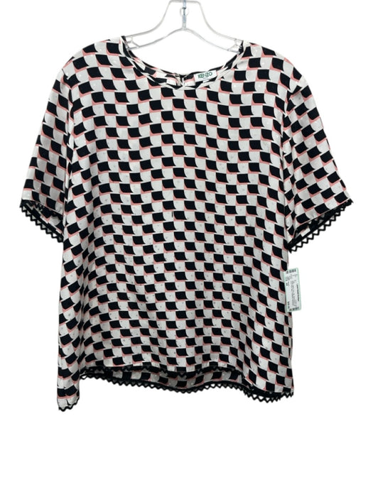 Kenzo Size 44 White, Black, Pink Silk Short Sleeve All Over Print Stars Top White, Black, Pink / 44