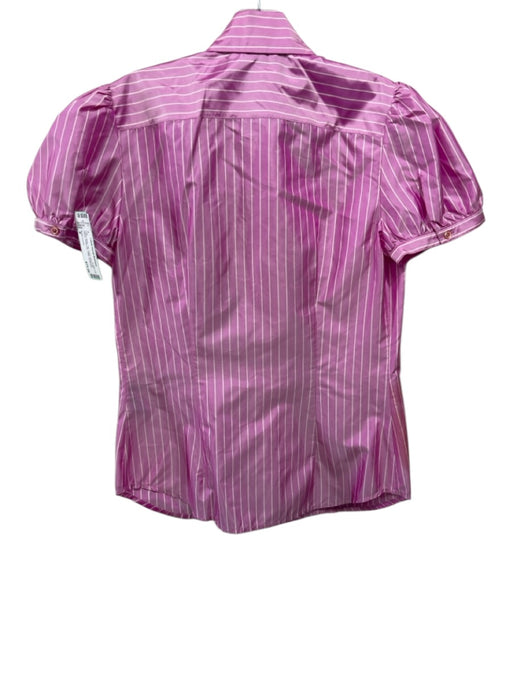 Ralph Lauren Size 8 Pink & White Silk Stripe Short Puff Sleeve Button Up Top Pink & White / 8