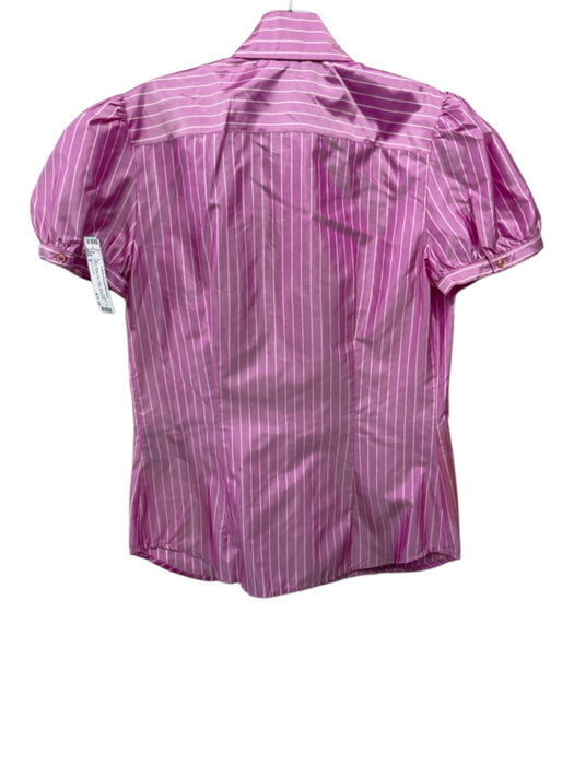 Ralph Lauren Size 8 Pink & White Silk Stripe Short Puff Sleeve Button Up Top Pink & White / 8