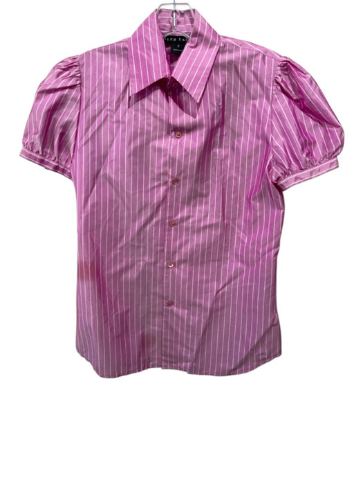 Ralph Lauren Size 8 Pink & White Silk Stripe Short Puff Sleeve Button Up Top Pink & White / 8