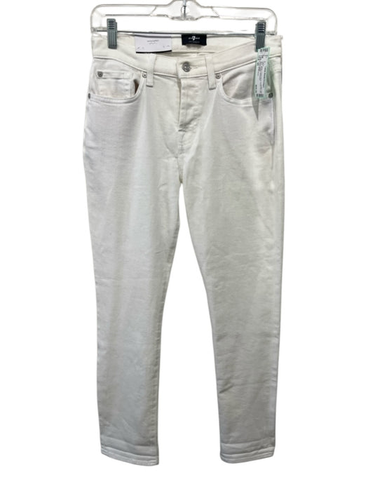 7 For All Mankind Size 26 White Cotton Blend Button Fly Mid Rise Straight Pants White / 26