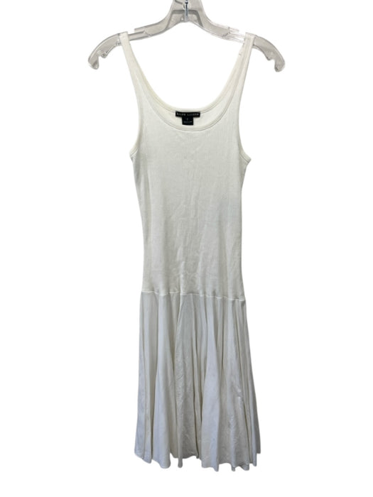 Ralph Lauren Size S White Cotton & Polyester Sleeveless Ribbed Bodice Dress White / S