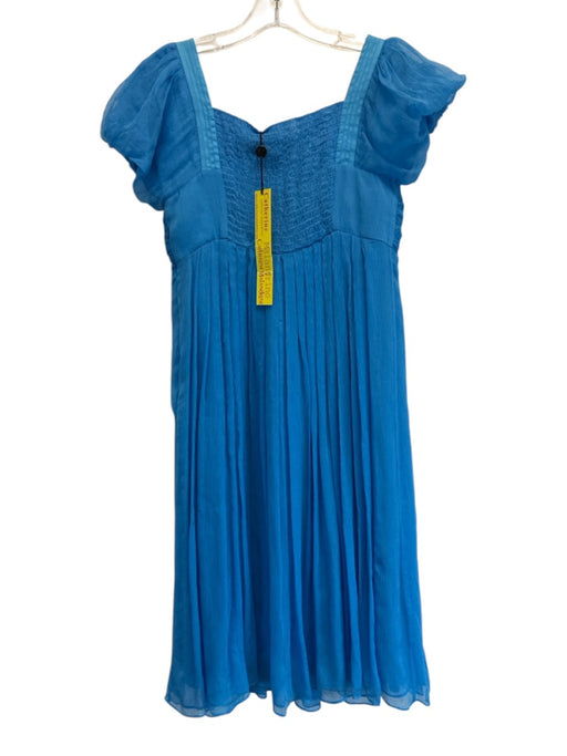 Catherine Malandrino Size 6 Electric Blue Silk Short Puff Sleeve Dress Electric Blue / 6
