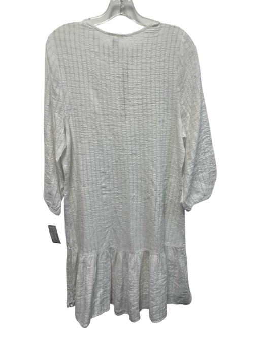 Eberjey Size M White Cotton 3/4 Sleeve Windowpane Split V neck Knee length Dress White / M
