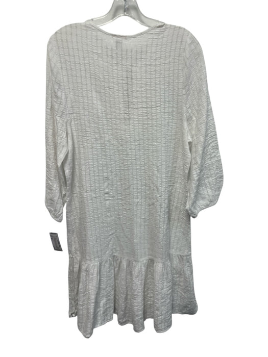 Eberjey Size M White Cotton 3/4 Sleeve Windowpane Split V neck Knee length Dress White / M