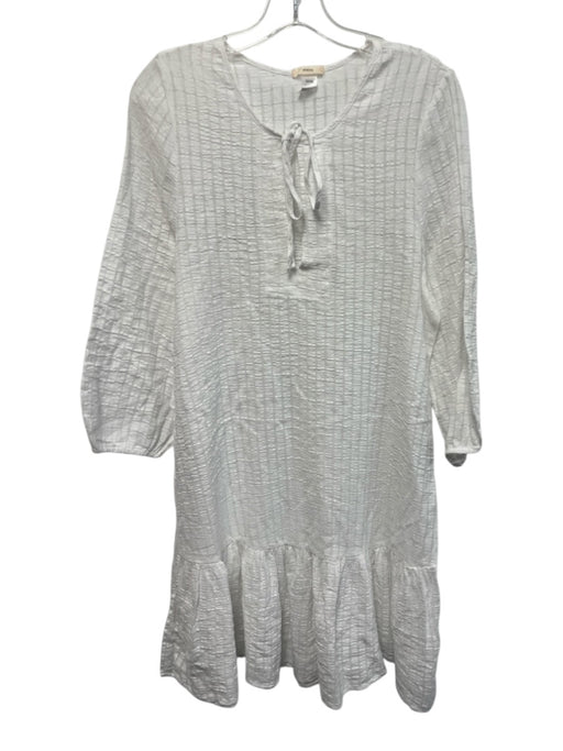 Eberjey Size M White Cotton 3/4 Sleeve Windowpane Split V neck Knee length Dress White / M