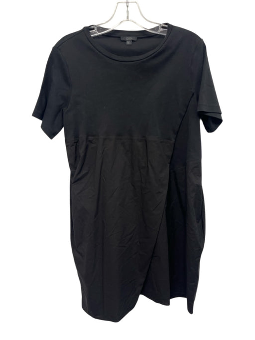 COS Size M Black Cotton Short Sleeve Fabric Block Scoop Neck Knee length Dress Black / M